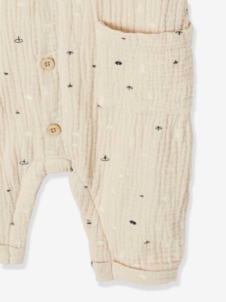 Jumpsuit babyjongen van geborduurd katoengaas Beige - vertbaudet enfant 