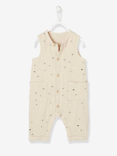 Jumpsuit babyjongen van geborduurd katoengaas Beige - vertbaudet enfant 