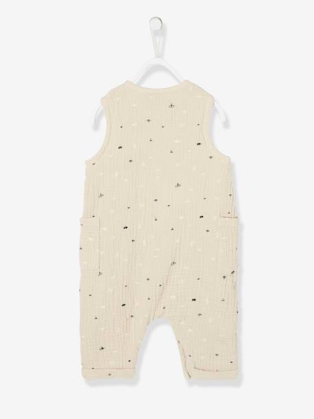 Jumpsuit babyjongen van geborduurd katoengaas Beige - vertbaudet enfant 