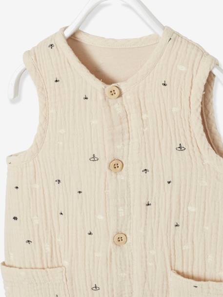 Jumpsuit babyjongen van geborduurd katoengaas Beige - vertbaudet enfant 