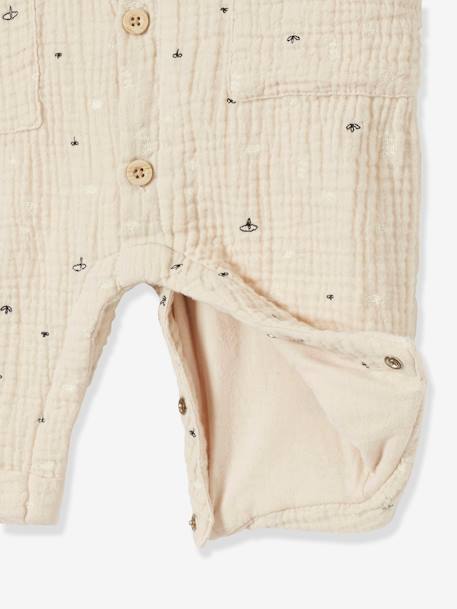 Jumpsuit babyjongen van geborduurd katoengaas Beige - vertbaudet enfant 