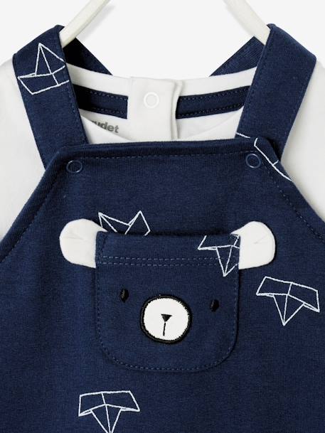 Set baby hoedje, romper en salopette Wit/blauw - vertbaudet enfant 