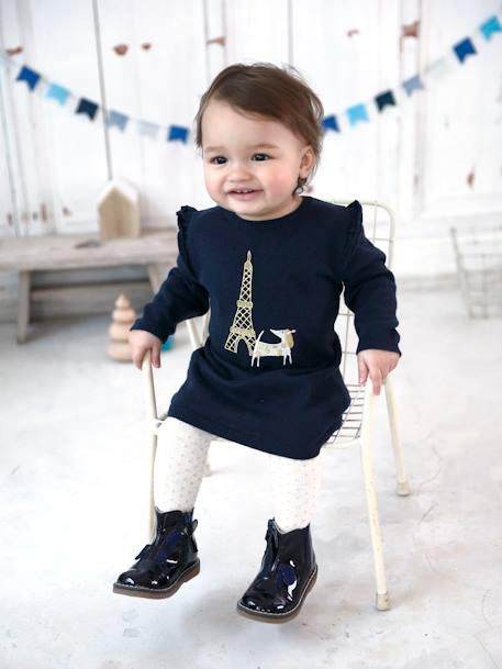 Babyjurkje van tricot met geborduurd hondje Donkerblauw - vertbaudet enfant 