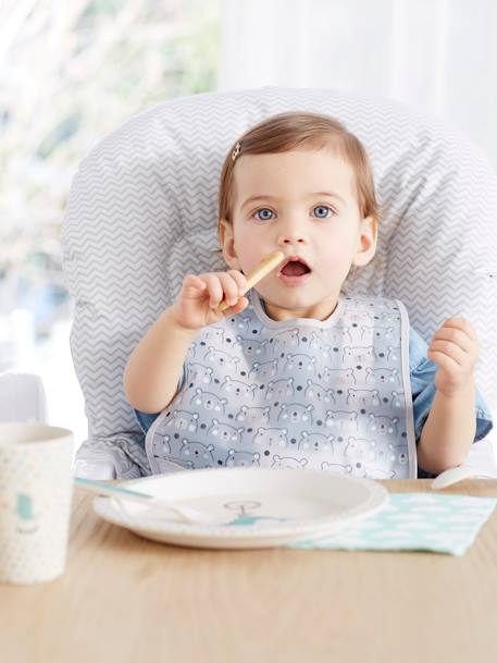 Set met 3 geplastificeerde slabbetjes met opvangvak BIJPASSEND BEER+roze (poederkleur) - vertbaudet enfant 