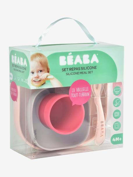 Serviesset 4 items silicone BEABA BLAUW+EUCALYPTUS+GEEL+jungle+NIGHT BLUE+ROZE - vertbaudet enfant 