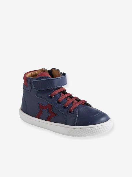 Hoge leren sneakers jongensbaby Marineblauw - vertbaudet enfant 