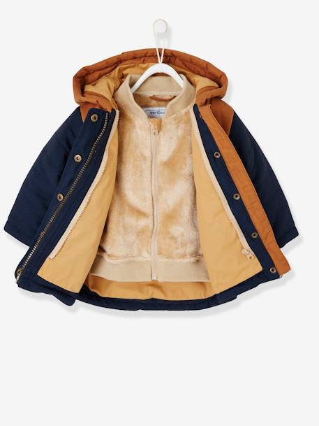 3-in-1-parka voor jongensbaby met afneembaar vest dennen+Inkt - vertbaudet enfant 